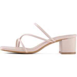 Lacuone Women's size 9.5 sandals tan Mid Heels Square Toe Chunky Block Heeled St